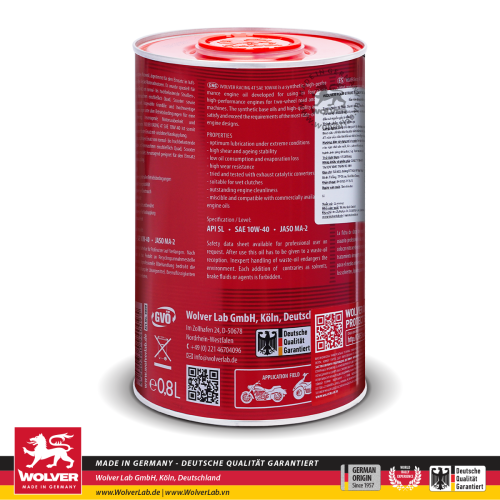 Wolver 4T Racing 10W-40 SL 0.8L (Synthetic)